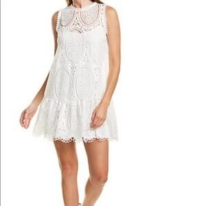 GRACIA White Eyelet Lace Sleeveless Drop Waist Mini Dress size M